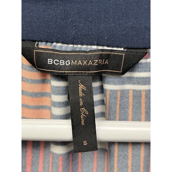 BCBGMaxazria Top Womens small Blue Multi long tunic Oversized Geometric Stretchy - Picture 4 of 6